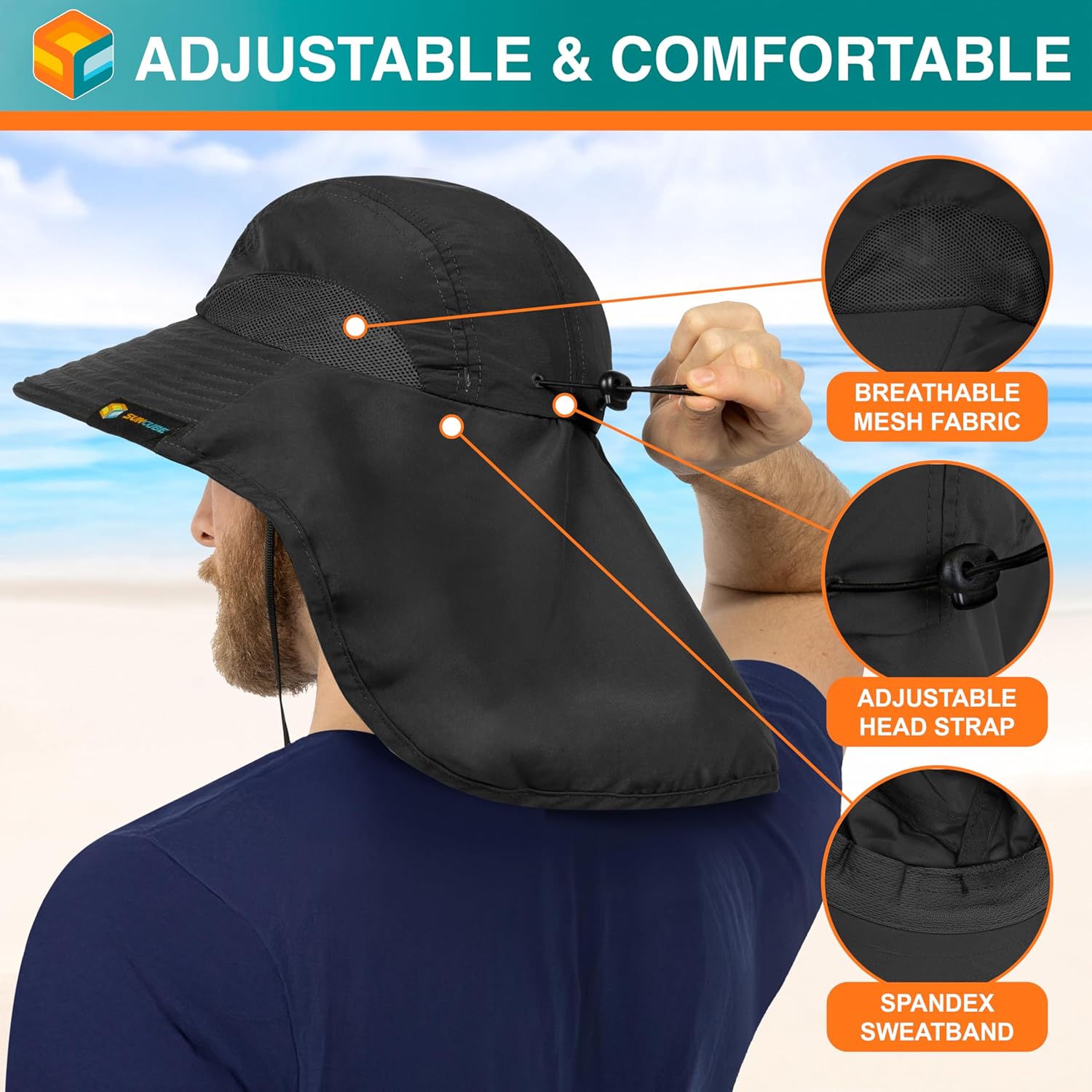 SUN CUBE Wide Brim Sun Hat - UPF 50+ Neck Flap for Ultimate Sun Protection | Ideal for Hiking & Fishing