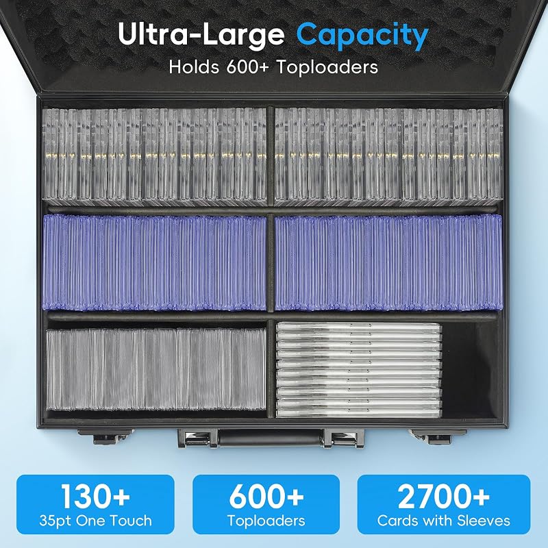 Toploader Card Storage Box 600+ Capacity, Aluminum Case for 3x4 Top Loaders with Lock
