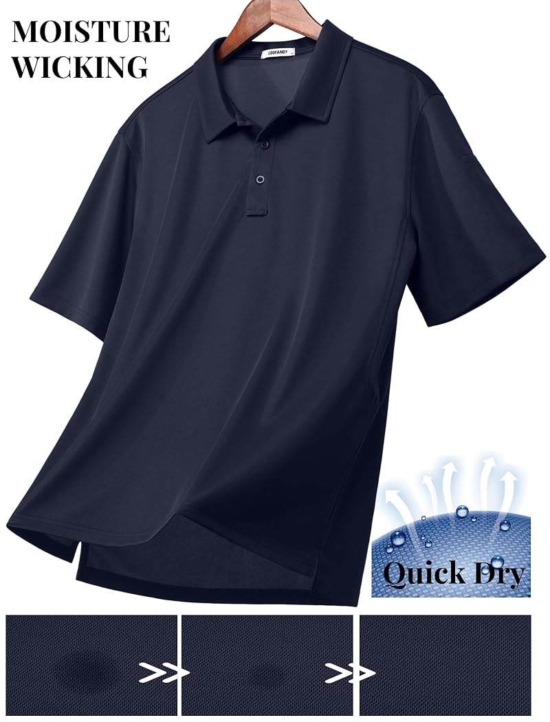 COOFANDY Men's Quick Dry Polo Shirt with Pen Pocket - Navy Blue, XXL