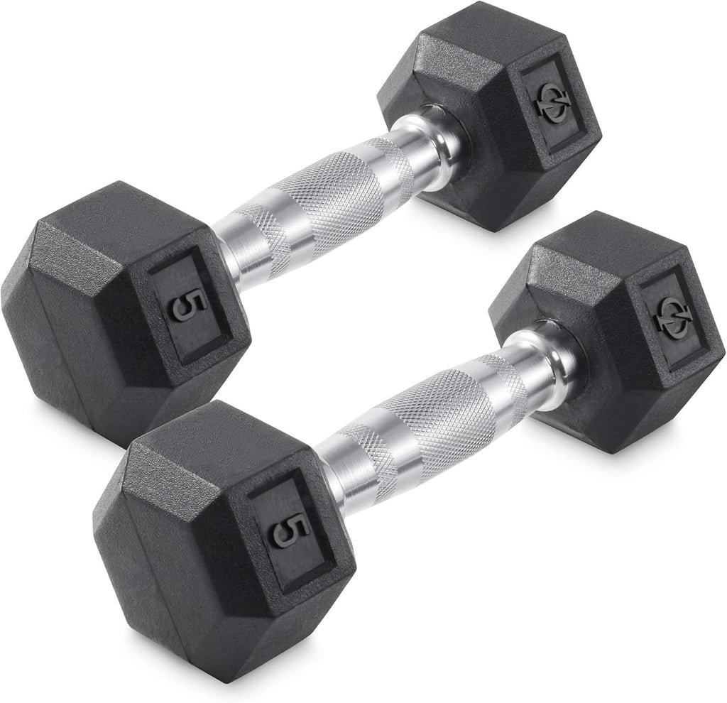 Philosophy Hex Dumbbells - Rubber Coated Hand Weights for Strength Training | Pair Set