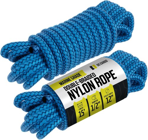 DC Cargo Mall Boat Dock Lines - 1/2" x 15' Double Braided Ropes | Marine Grade Nylon with 12" Eyelet
