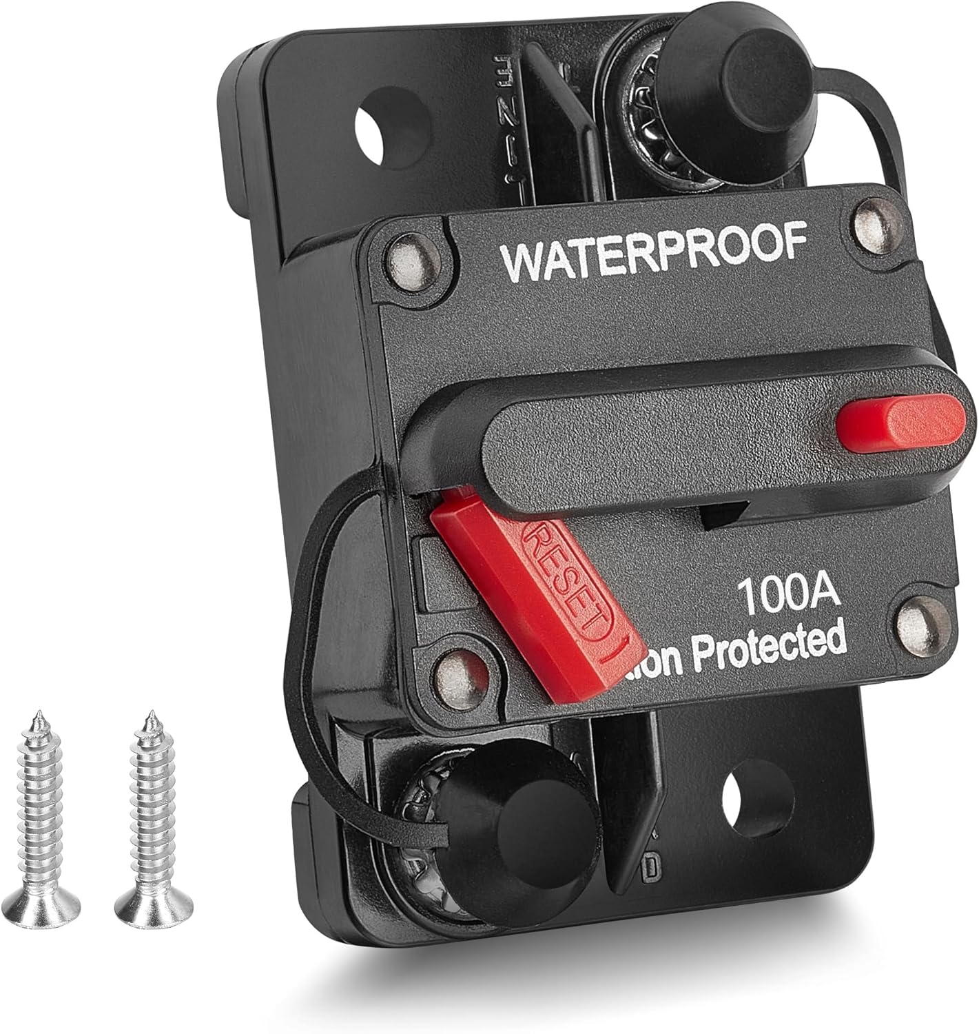 RED WOLF Waterproof 100Amp Circuit Breaker - Inline Fuse with Manual Reset for Marine & ATV 12V-48V DC