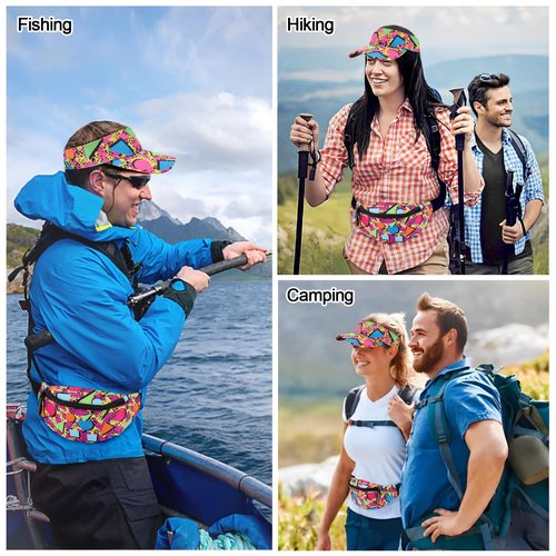 2 Pcs 80s 90s Fanny Pack Sun Visor Hat Waist Bag 80s 90s Outfit Retro Summer Sports Party Fashion Accessories for Men Women (Pink)