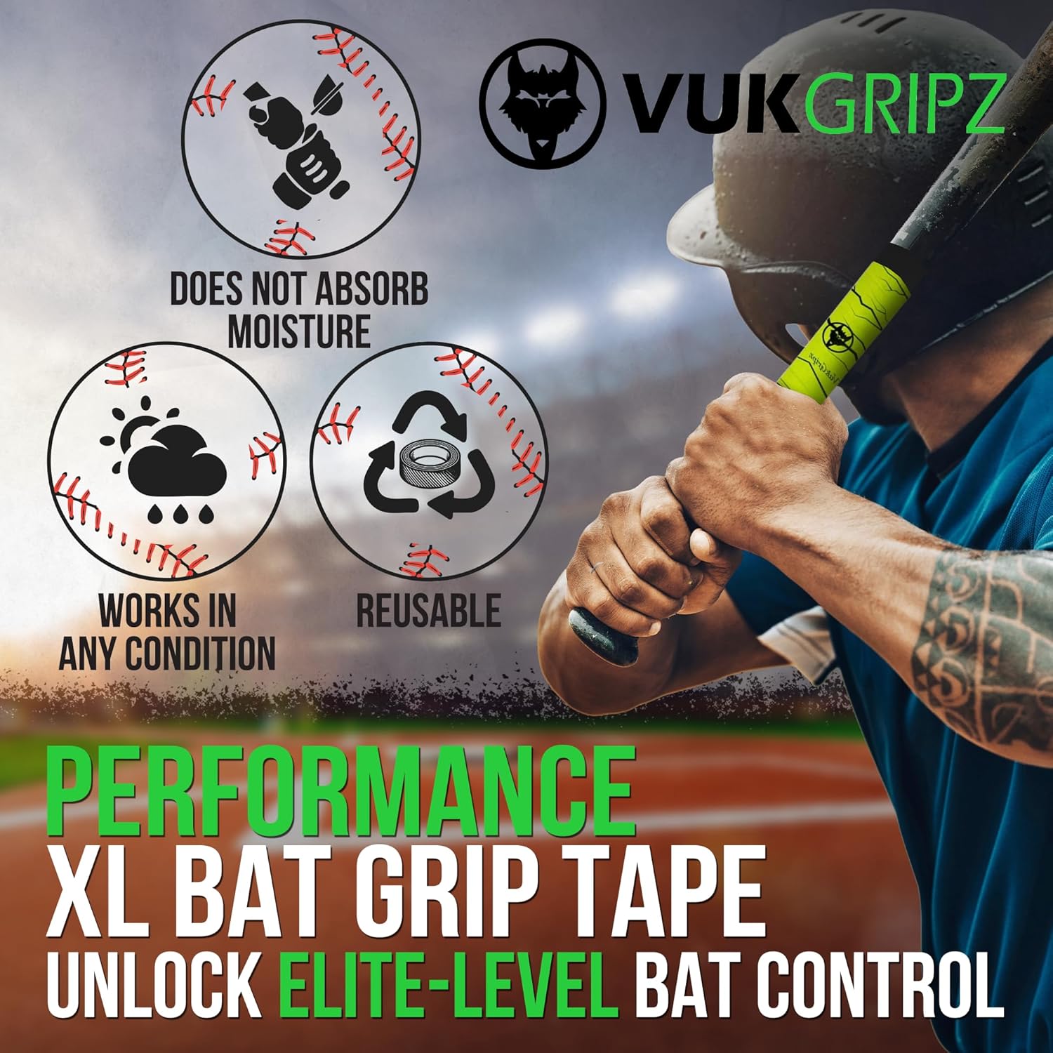 VukGripz Extra Long Bat Grip - Enhanced Firmness for Superior Control | Ideal for All Players