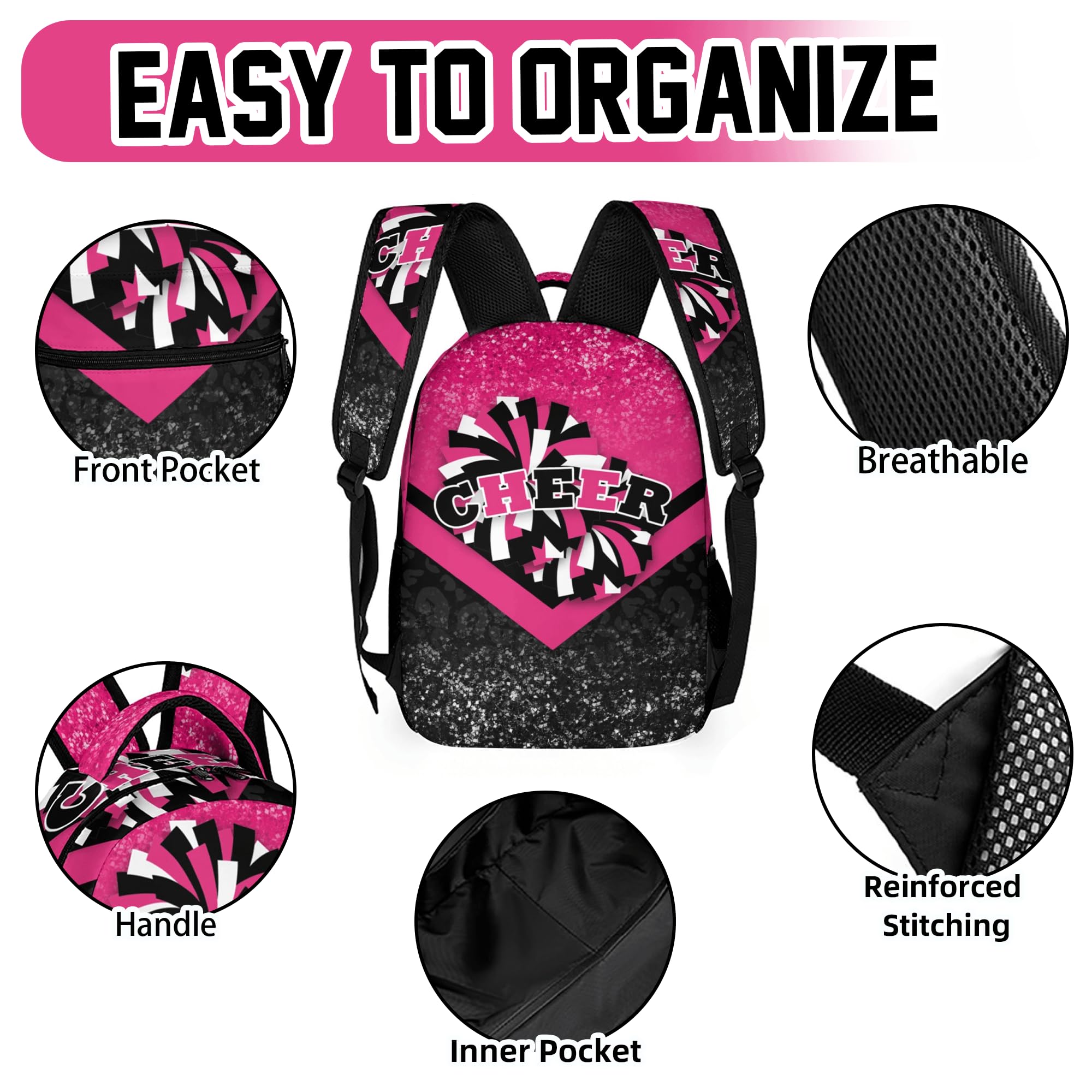 SKYIGC Cheer Backpacks for Cheerleaders, Cheerleading Backpack 16.5in, Cheerleader Gifts for Team (Rose&Black)