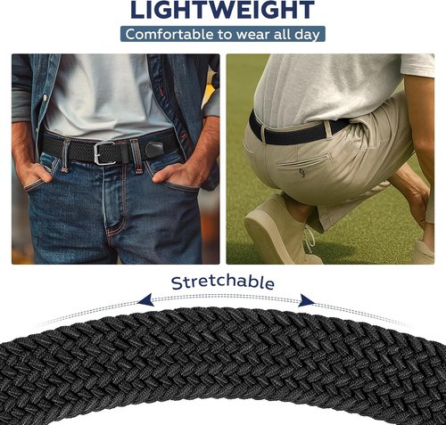 JASGOOD Braided Stretch Belt for Men - Adjustable Elastic Woven Fabric | 1 3/8" Width
