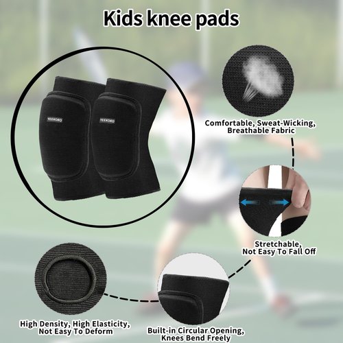 YEEKORO Kids Knee Pads – High-Density Thicken Sponge Padding, Anti-Slip Breathable Knee Pads Knee Sleeves for Skateboard Cycling Bike Volleyball Running Dance, Knee Support Gear