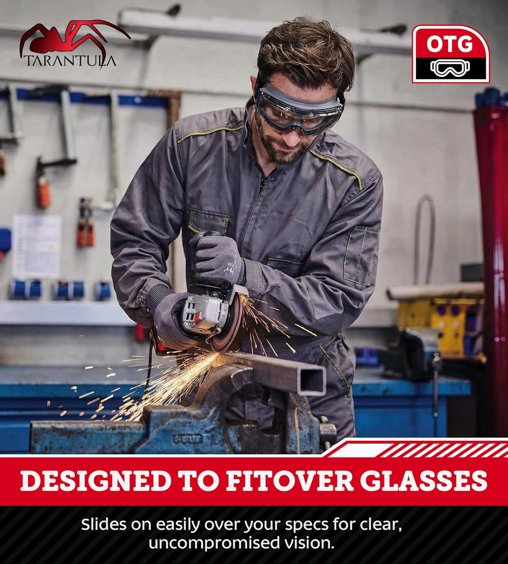 Tarantula Safety Goggles - ANSI Z87.1+ Over Glasses with Anti-Fog & Anti-Scratch Features | Adjustable Strap for Lab & Woodworking