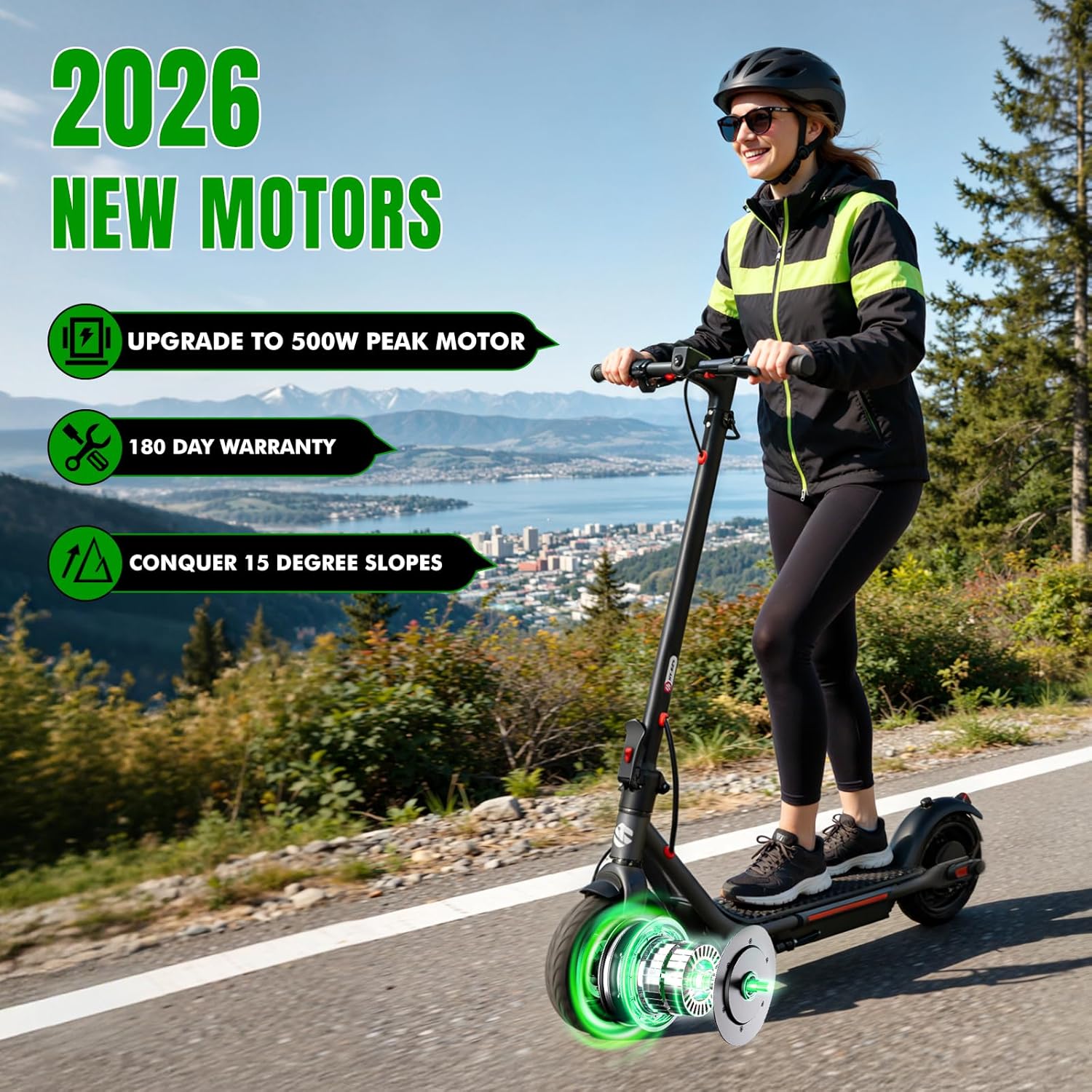 YHR Electric Scooter - Powerful 350W/500W Motor | 19 MPH, 20-Mile Range, 8.5"/10" Tires