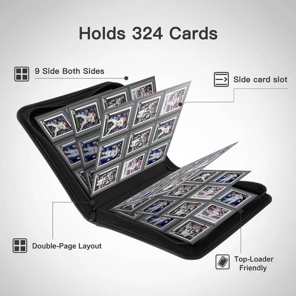Skiennix Toploader Binder - 9 Pocket Card Album with 324 Slots for 3" x 4" Trading & Sports Cards | Black