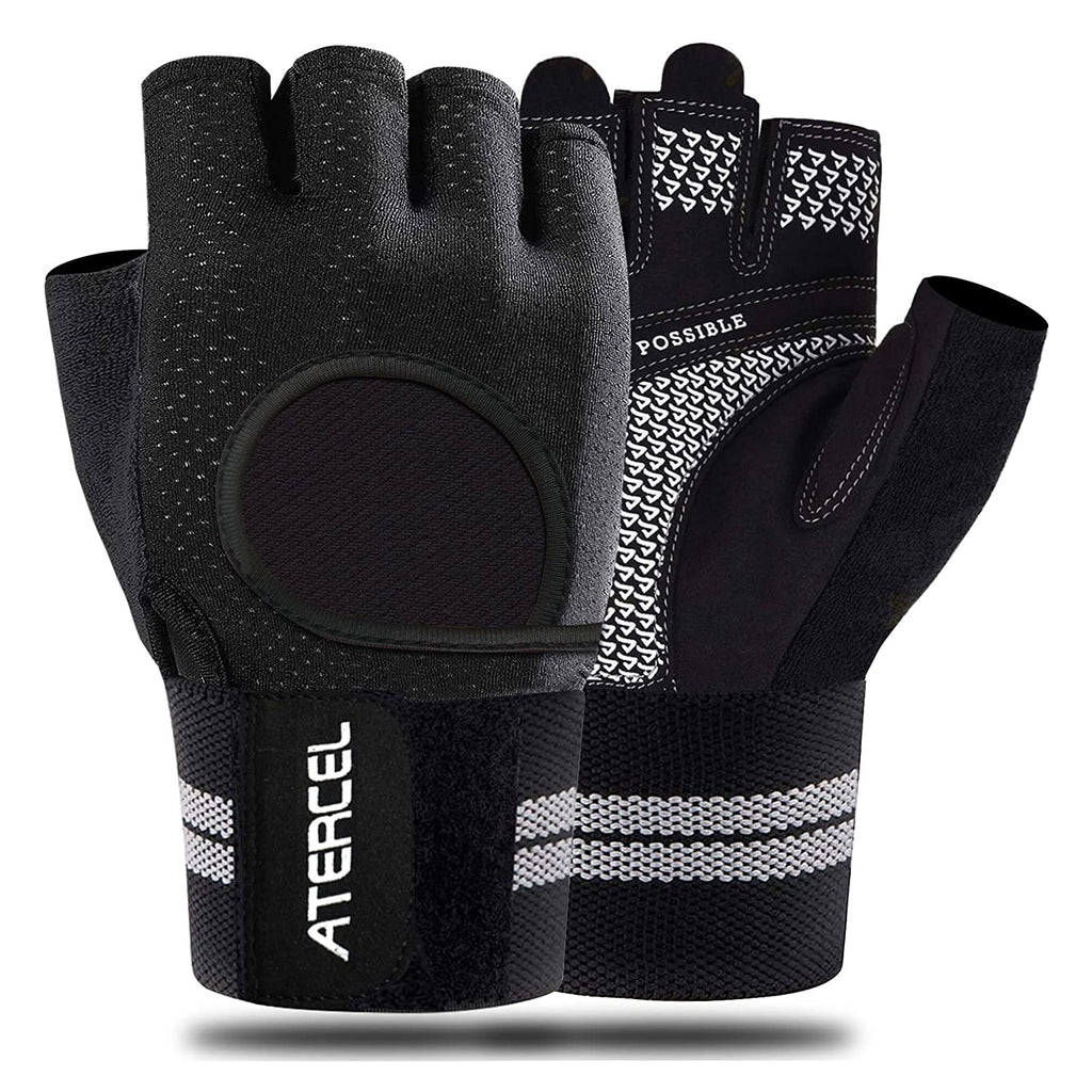 ATERCEL Weight Lifting Gloves Breathable Workout Gloves with Wrist Support for Gym, Exercise, Pull Ups, Super Lightweight for Men and Women, Full Palm Protection, Black, L