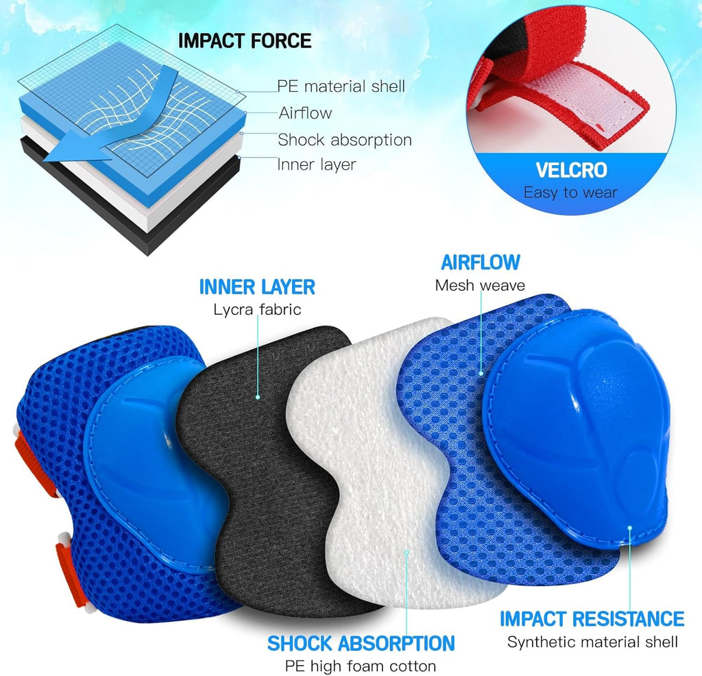 Wemfg Kids Protective Gear Set - Knee Pads, Elbow Pads & Wrist Guards for Ages 3-14 | Ideal for Skating & Cycling