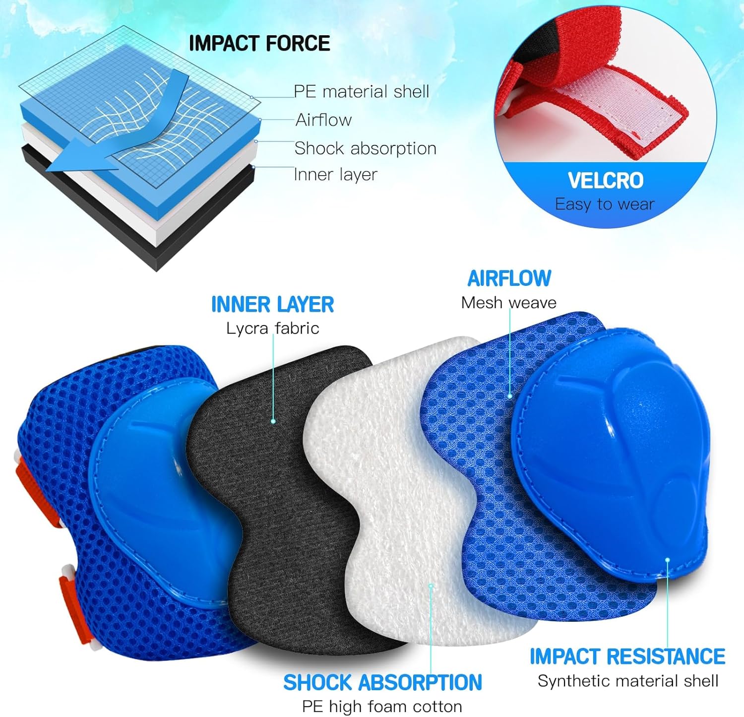 Wemfg Kids Protective Gear Set - Knee Pads, Elbow Pads & Wrist Guards for Ages 3-14 | Ideal for Skating & Cycling