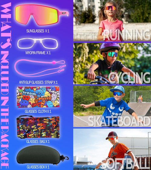 IKSII Kids Sunglasses for Girls 8-14,UV400 Protection Youth Baseball Sunglasses,Running Sun Glasses for Women Men,Pink Sports Softball Biking Cycling Glasses