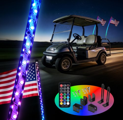 2 Pack Golf Cart Whip Light - 210 Selectable Lighting Modes, Easy Installation, Waterproof Whip Light with Color Width Flow Direction Customization for Golf Carts 2.53FT
