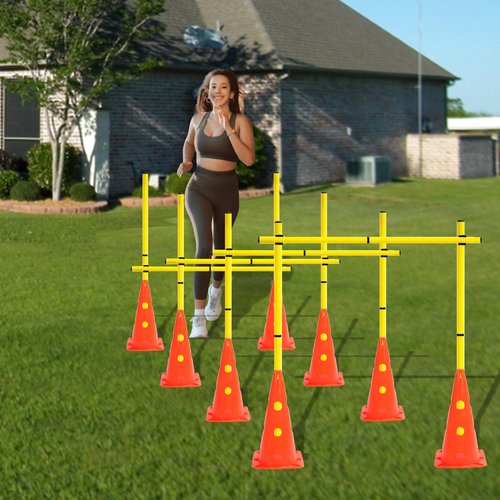 ASENVER Speed Agility Hurdles Cone Set Detachable Agility Training Poles Set 8 Training Cones and 12 Agility Poles