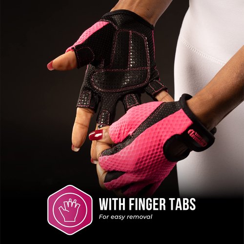 5307 Womens Designer Workout Gloves | Low Sweat Diamond Mesh Fabric w/ Grip-Lock™ Silicone Palm (Pink, Large)