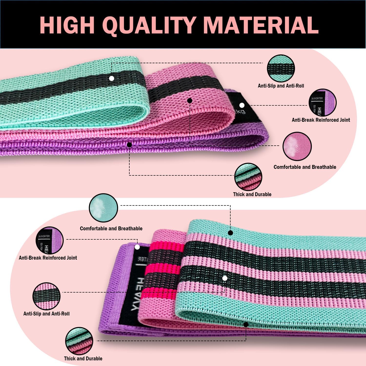 Skiennix Resistance Bands - Non-Slip Fabric Booty Bands with Door Anchor for Home Workouts | Versatile for Yoga & Pilates