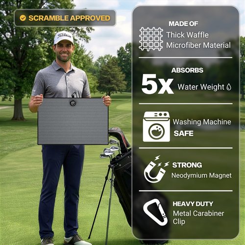 Fore Supply Golf Towel with Magnet - Premium Absorbent Microfiber Towel with Clip - 24"x16" - for Cart, Club or Bag - Golf Rag, Accessories & Golfing Gear - Waffle Weave Pattern (Grey)