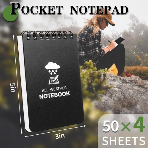 COIDEA Waterproof Notebook - 4 Pack Top-Spiral Pocket Notepad | 3" x 5" Weatherproof Memo Pads for Outdoor Use