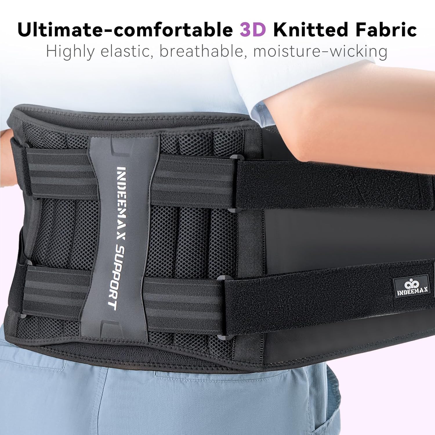 Skiennix Back Brace for Lower Back Pain Relief - Breathable Support Belt with Lumbar Pad & 7 Stays | Size M