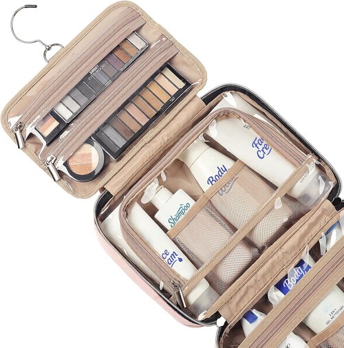 NISHEL Travel Toiletry Bag - Portable Hanging Organizer for Travel Essentials | Medium Size, Pink