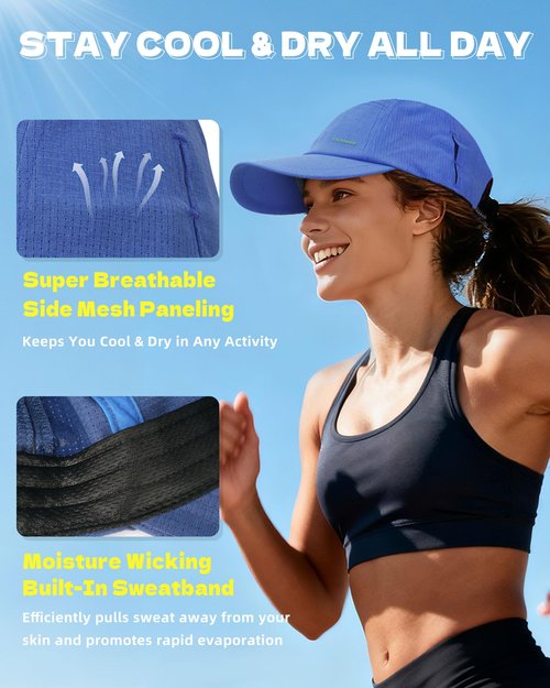 OnWander Performance Hat for Women Men, Lightweight Breathable Mesh Running Hat, Sport Cap for Golf, Cycling, Tennis Blue