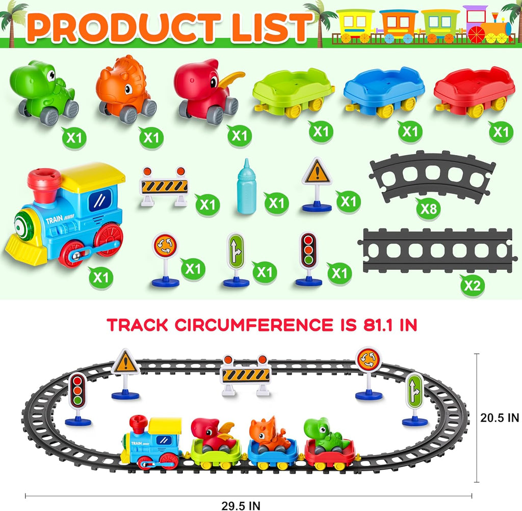 Skiennix Electric Train Set for Toddlers - Musical Steam Train with Lights & Dinosaur Cars | Perfect Gift for Ages 1-6