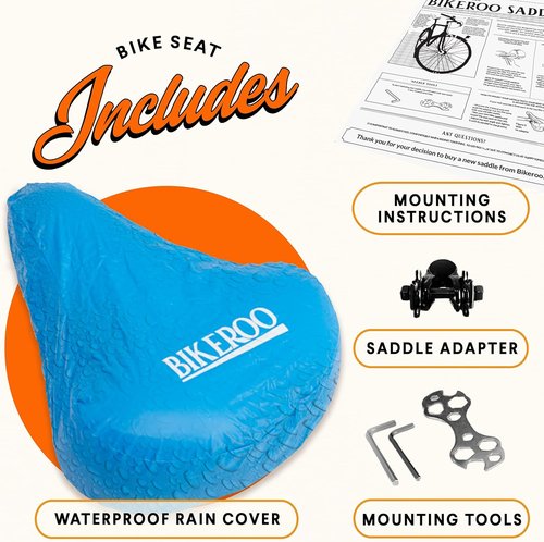 Bikeroo Comfort Saddle - Universal Fit for Indoor & Outdoor Bicycles | Center Cutaway for Pressure Relief & Memory Foam