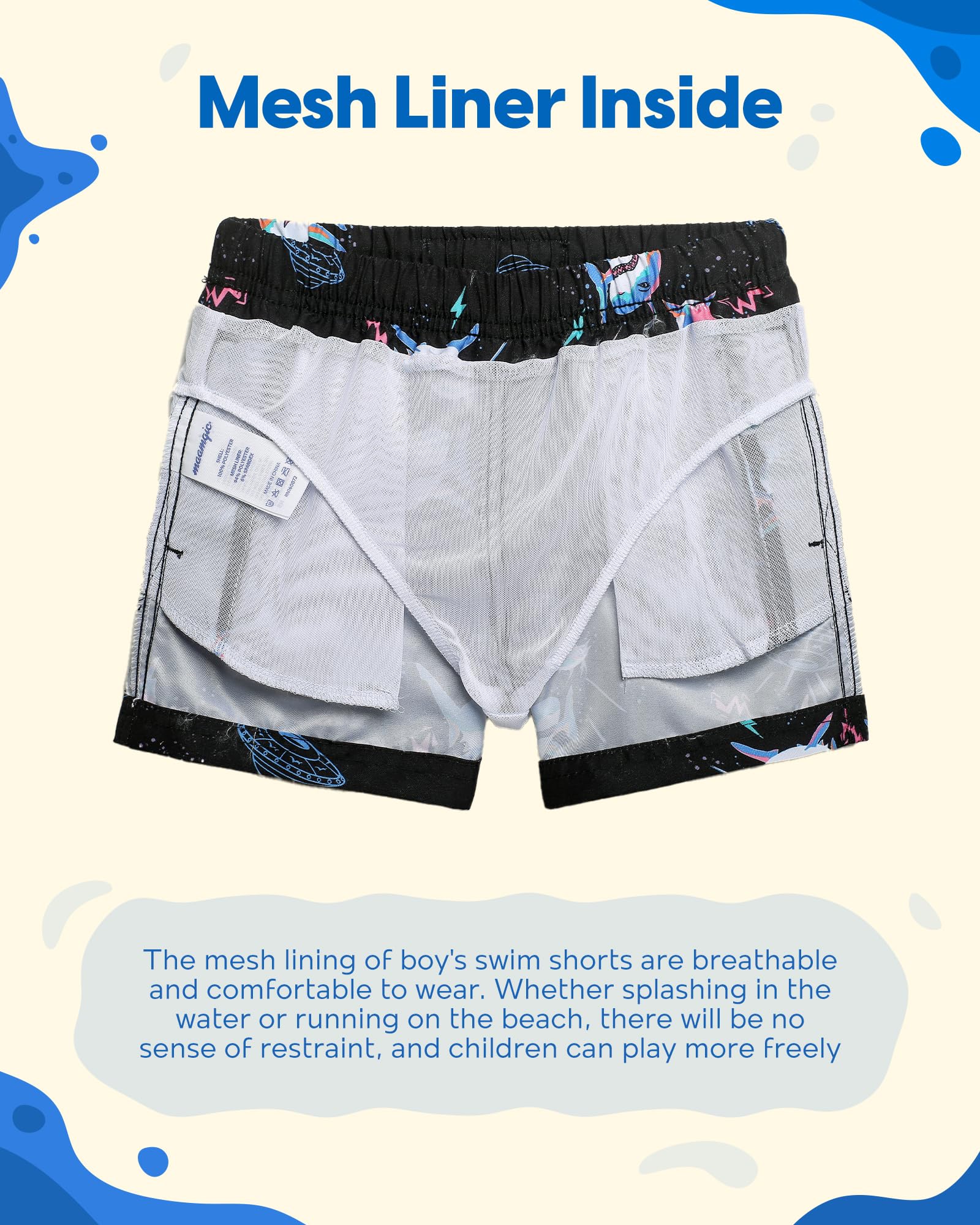 maamgic Boys Swim Trunks Toddler Swim Shorts Little Boys Bathing Suit Swimsuit Toddler Boy Swimwear Shark Black 2T