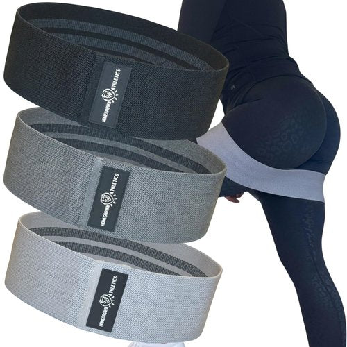 Homegrown Athletics Fabric Resistance Bands, Non-Slip Hip Circle Bands for Glute Workouts, Yoga, Set of 3 with mesh Carrying Bag. (Light, Medium, Heavy) (Black/Gray/Light Gray)