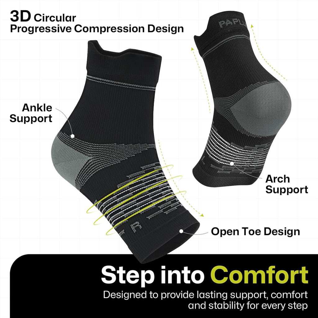 PAPLUS Plantar Fasciitis Socks - Ankle Compression Sleeves for Pain Relief | 3 Pairs for Men & Women