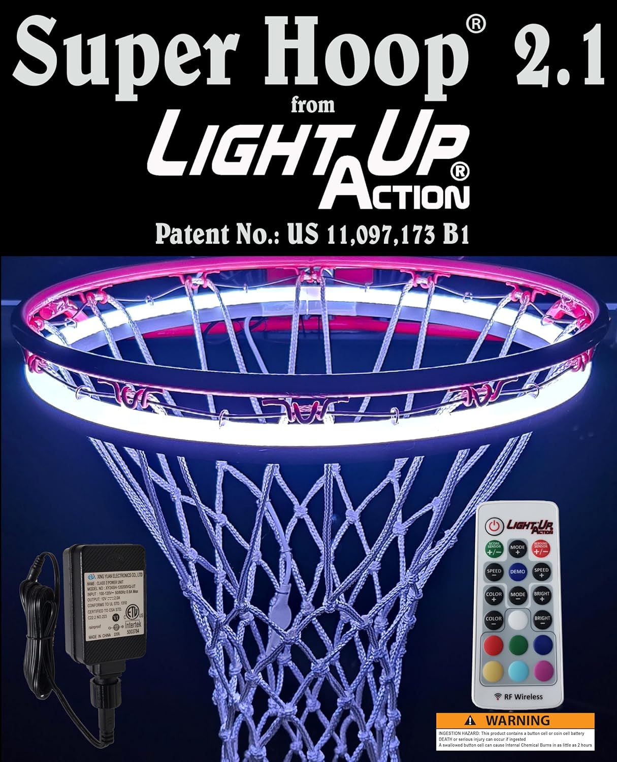 Super Hoop 2.1 Basketball Hoop Light - Interactive Shot & Rebound Sensing Neon LED System