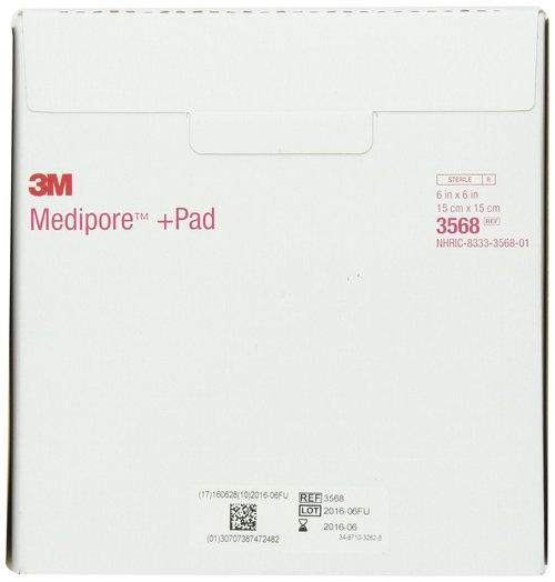 3M™ Medipore™ +Pad Soft Cloth Adhesive Wound Dressing, 3568, Dressing - 6 in x 6 in, Pad - 4 in x 4 in