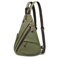 SUIKIHUM Vintage Canvas Sling Bag with Genuine Leather Zipper, 3 in 1 Crossbody, Backpack, and Chest Bag, for Travel, Hiking, 16x10x6 Inches, Green