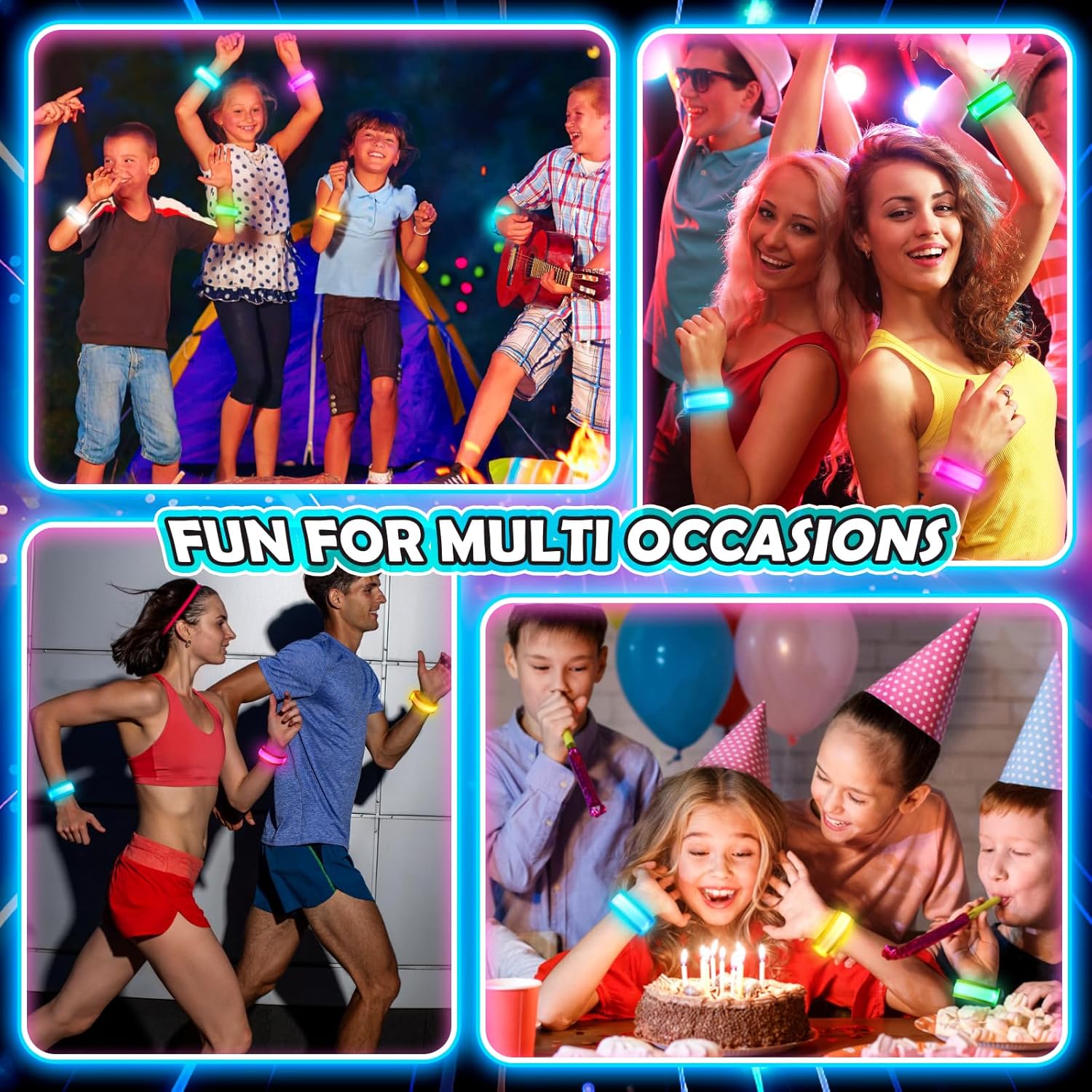 Skiennix 14 PCS LED Glow Bracelets - Light Up Bracelets for Kids & Adults | Perfect for Parties & Night Events