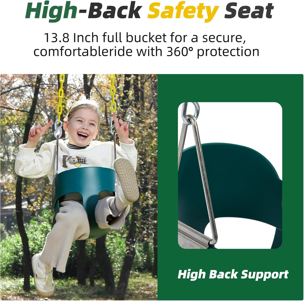 Skiennix High Back Toddler Swing Seat - Fully Assembled with Yellow Coated Chains | Safe & Durable