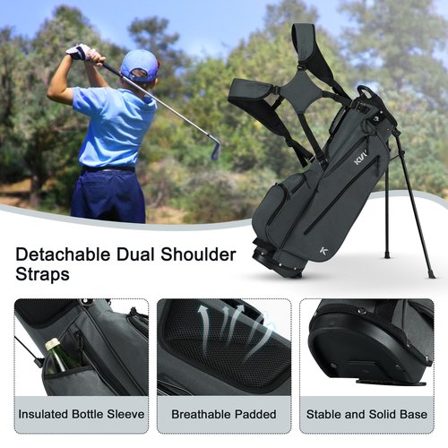 KVV Junior Golf Bag, Lightweight Golf Stand Bag for Young Players for Ages 3-5,6-8,9-12 (Charcoal, Ages 8-12)