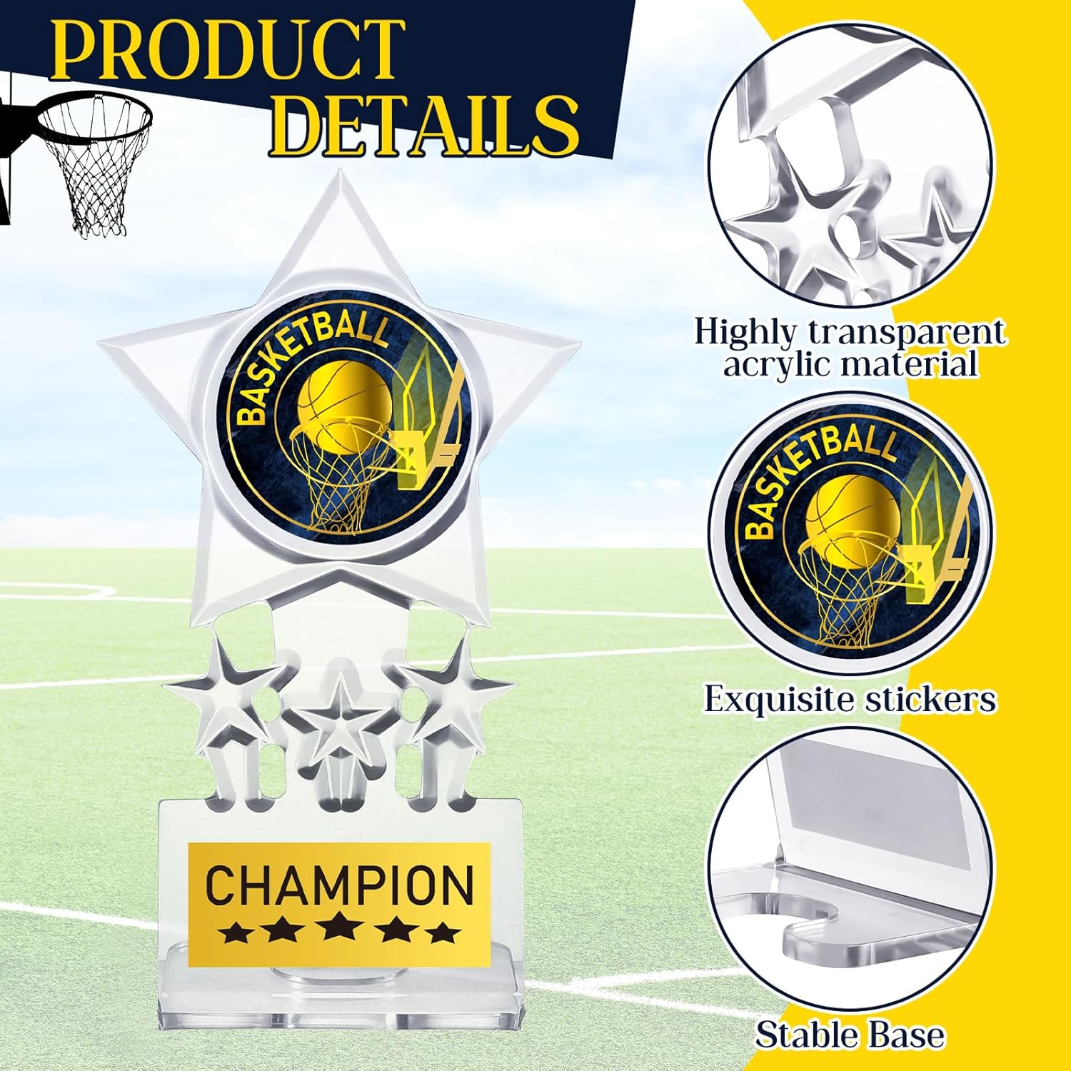 Tondiamo Basketball Trophy - Acrylic Champion Awards for Sports Competitions | Bulk Souvenir Gifts