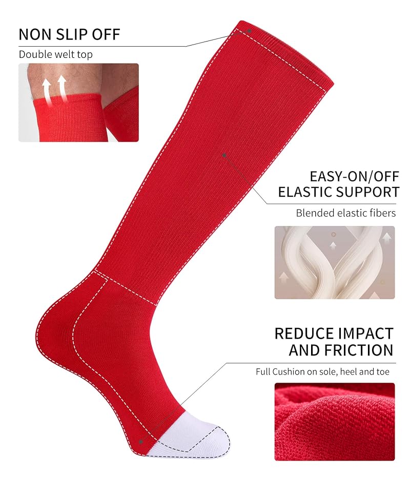 CS CELERSPORT 2 Pack Calf Tube Socks for Youth & Adults - Red 2 Pack, Size Large, Multi-Sport