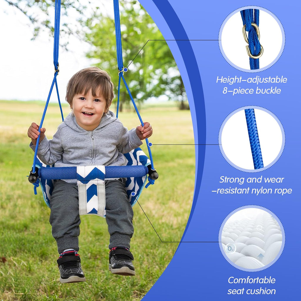 Skiennix Toddler Swing - Comfy Indoor/Outdoor Baby Swing Seat with Safety Harness | Easy Installation, Blue