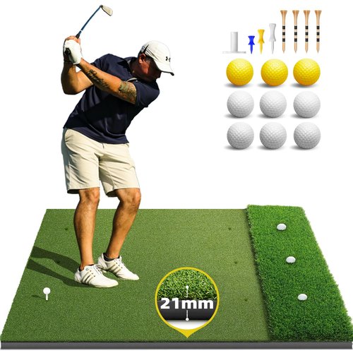 Bltend Dual-Turf Golf Mat: 5x4ft 21MM Heavy-Duty Golf Hitting Mats Practice Outdoor/Indoor, Artificial Turf Training Matt with 9 Balls, 8 Tees for Driving, Chipping, Swing in Backyard/Simulators