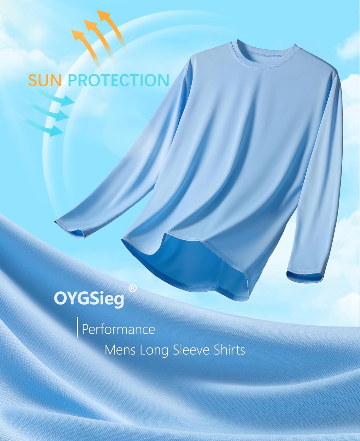 OYGSieg Long Sleeve Shirts for Men - Moisture-Wicking UPF SPF Sun Protection | 6 Pack Casual Tees