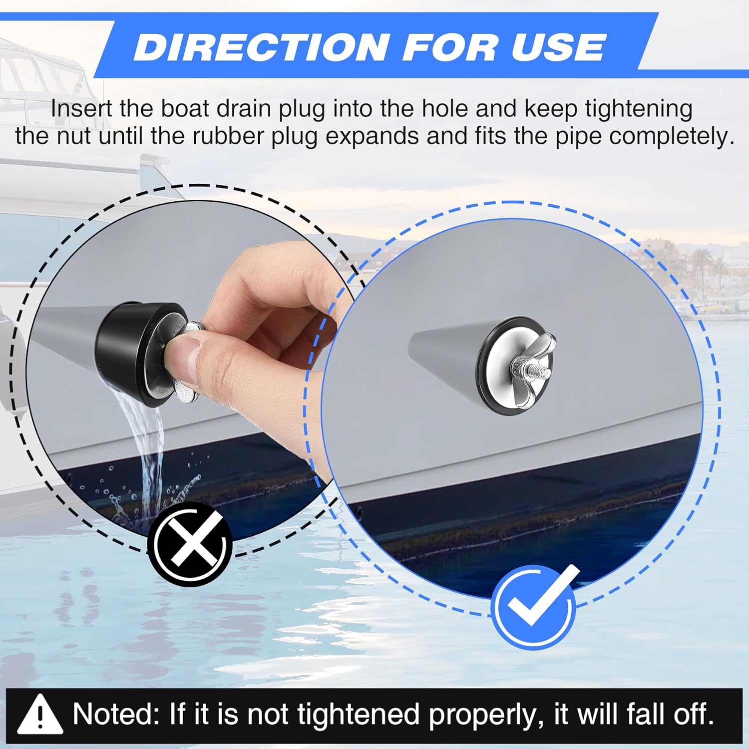 Skiennix Rubber Winter Boat Drain Plug - Long Tapered Stopper with Stainless Steel Head | Fits 1/2" to 1" Holes