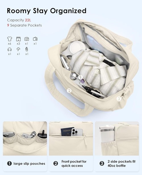 Gym Bag for Women, Travel Duffle Bags with Wet Pocket, Lightweight Carry on Bag Overnight Weekender Duffel Bag, Water Resistant (Beige)