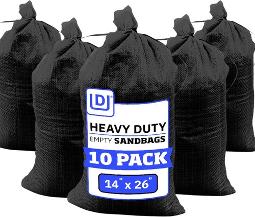 DURASACK Heavy Duty Sand Bags - UV Protected Woven Polypropylene | 50 lbs Capacity, 14x26 inches, Black, Pack of 10