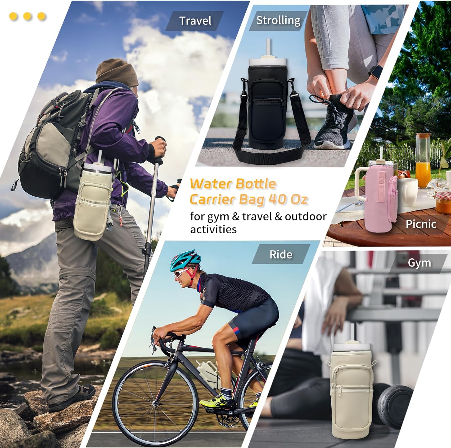Skiennix Water Bottle Holder - Insulated Crossbody Sling Bag with Phone Pocket for Hiking & Camping