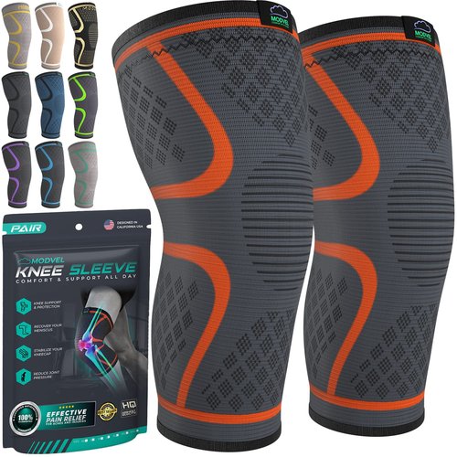 Modvel Compression Knee Brace - 2-Pack Support Sleeves for Running & Pain Relief | Ideal for Meniscus Tear & ACL