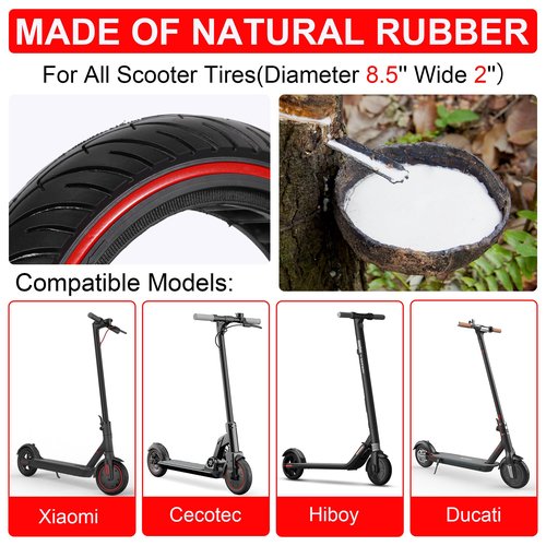 RUTU 8.5x2 Inch Solid Tire for Xiaomi m365 Electric Scooter for m365 pro/gotrax gxl V2/gotrax XR, 50/75-6.1 Scooter Wheels 8 1/2'' Front or Rear Replacement Solid Tires, Red 2 Pack