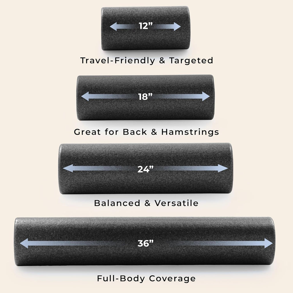 Sunny Health & Fitness High-Density Foam Roller | Stretching & Muscle Recovery - 12" to 36" - Black, Blue, Pink